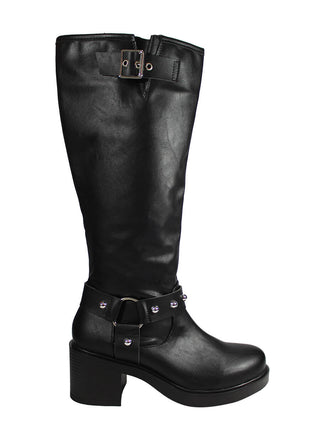 BOTAS ALTAS SINTÉTICO PARA MUJER COLOR NEGRO LEON 7810NEGRO