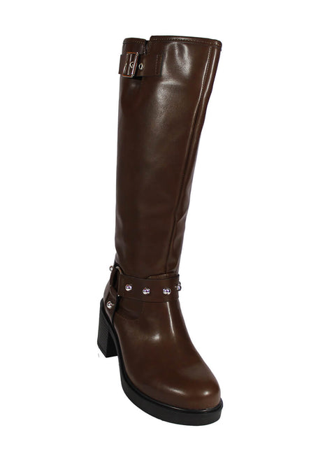 BOTAS ALTAS SINTÉTICO PARA MUJER COLOR CAFÉ LEON 7810