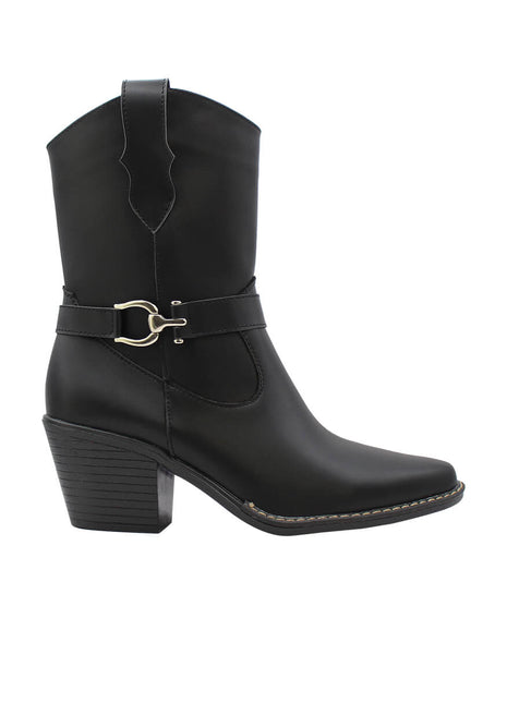 BOTIN VAQUERO SINTÉTICO PARA MUJER COLOR NEGRO LEON 488