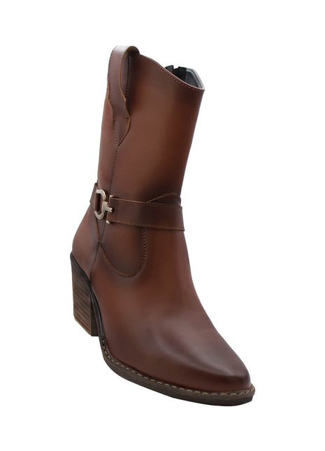 BOTIN VAQUERO SINTÉTICO PARA MUJER COLOR CAFÉ LEON 488 TAN