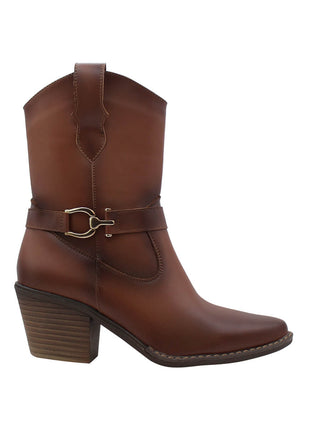 BOTIN VAQUERO SINTÉTICO PARA MUJER COLOR CAFÉ LEON 488 TAN