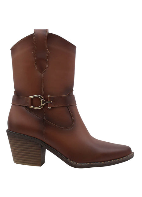 BOTIN VAQUERO SINTÉTICO PARA MUJER COLOR CAFÉ LEON 488 TAN