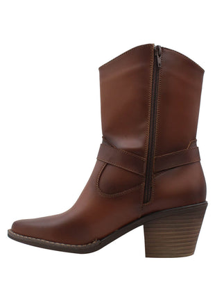 BOTIN VAQUERO SINTÉTICO PARA MUJER COLOR CAFÉ LEON 488 TAN